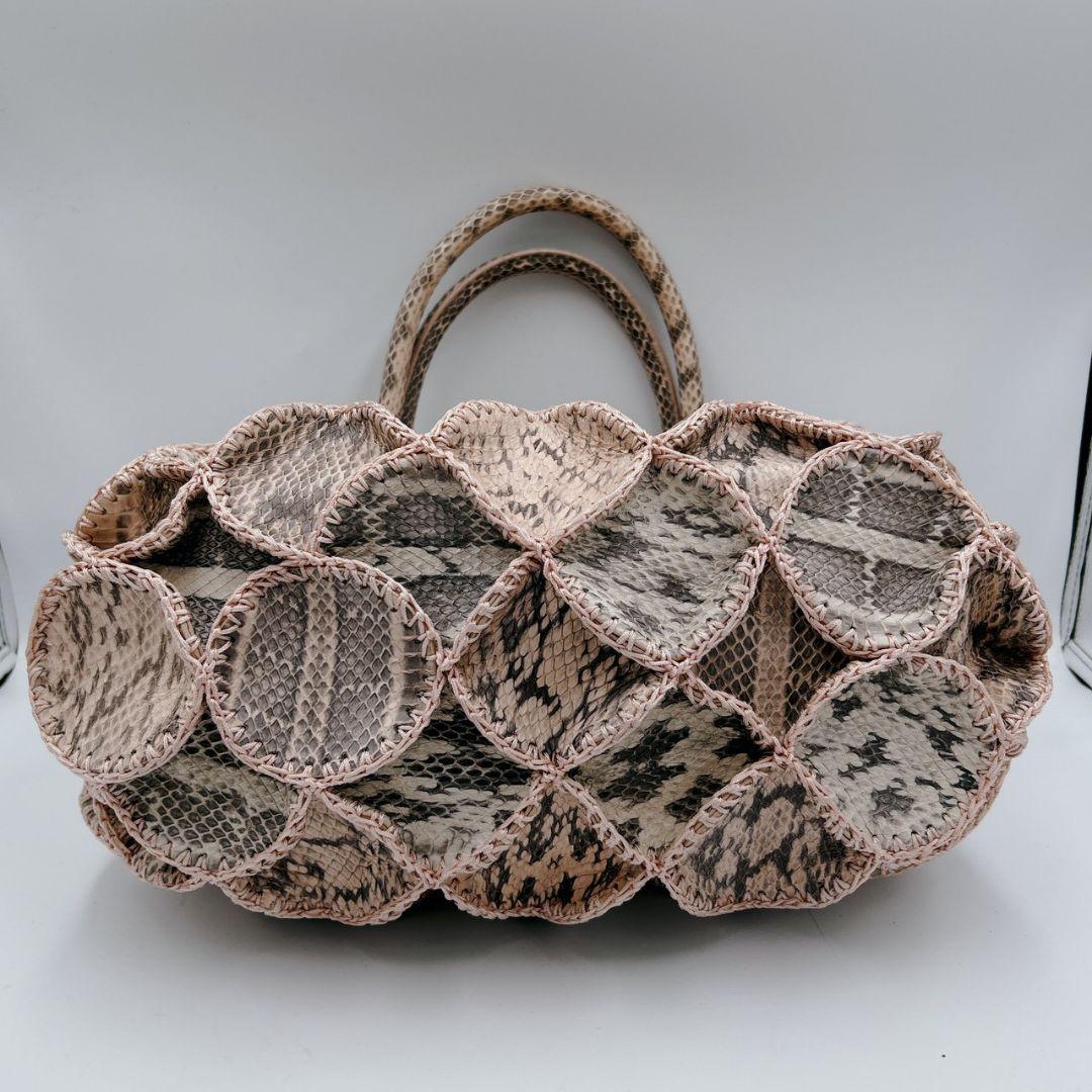 パイソン 蛇革 ハンドバッグ トート リアルレザー パッチワークデザイン