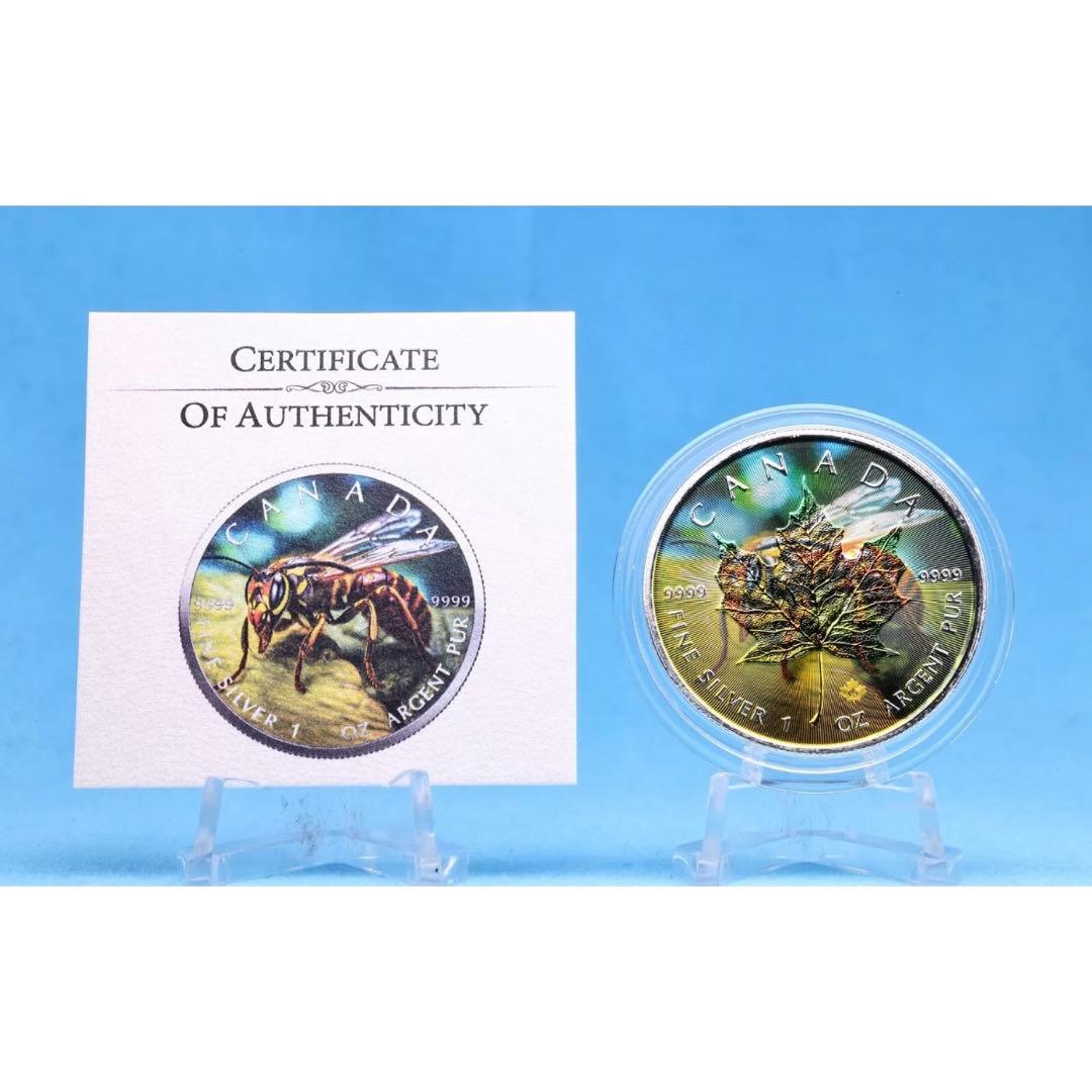 世界100枚限定！ メイプルリーフ 銀貨 カラー スズメバチ 森の自然融和