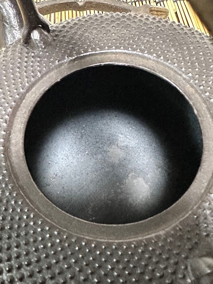 新品、供箱等付属品付　南部藤枝工房　藤枝　昌行作　１２型アラレ　南部鉄瓶