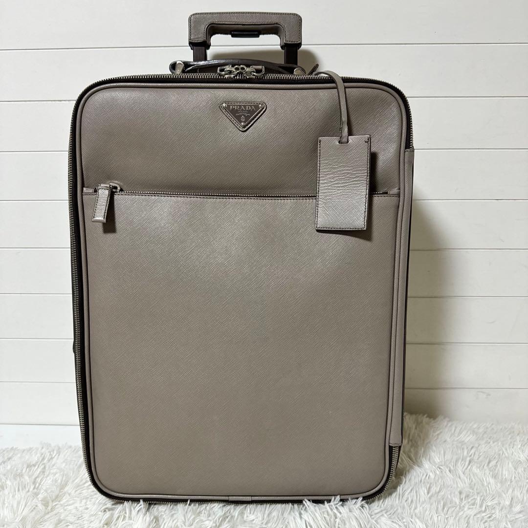 PRADA プラダ　トライアングルロゴ　キャリーケース　サフィアーノ　グレージュ