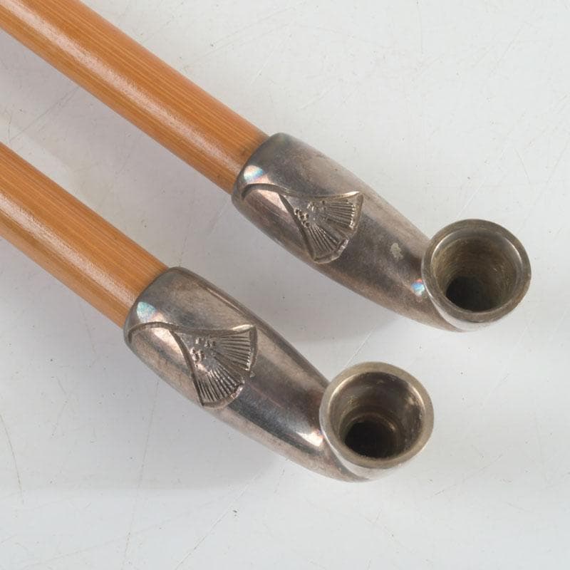 田中 野夫　木村清五郎作　純銀刻印　南鐐火煙管　一双　共箱　V　9237