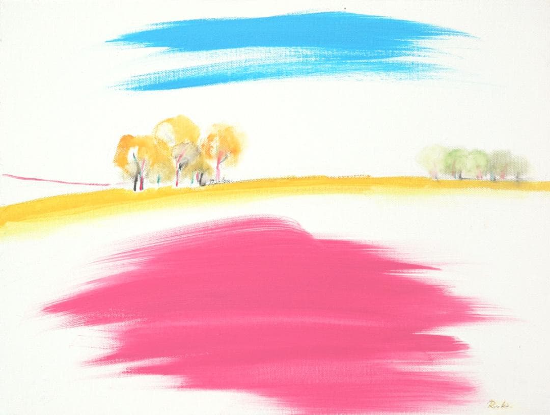 油絵 菅家令子 絵 絵画インテリア額付(青緑＋金色の枠)uF6-111509風景