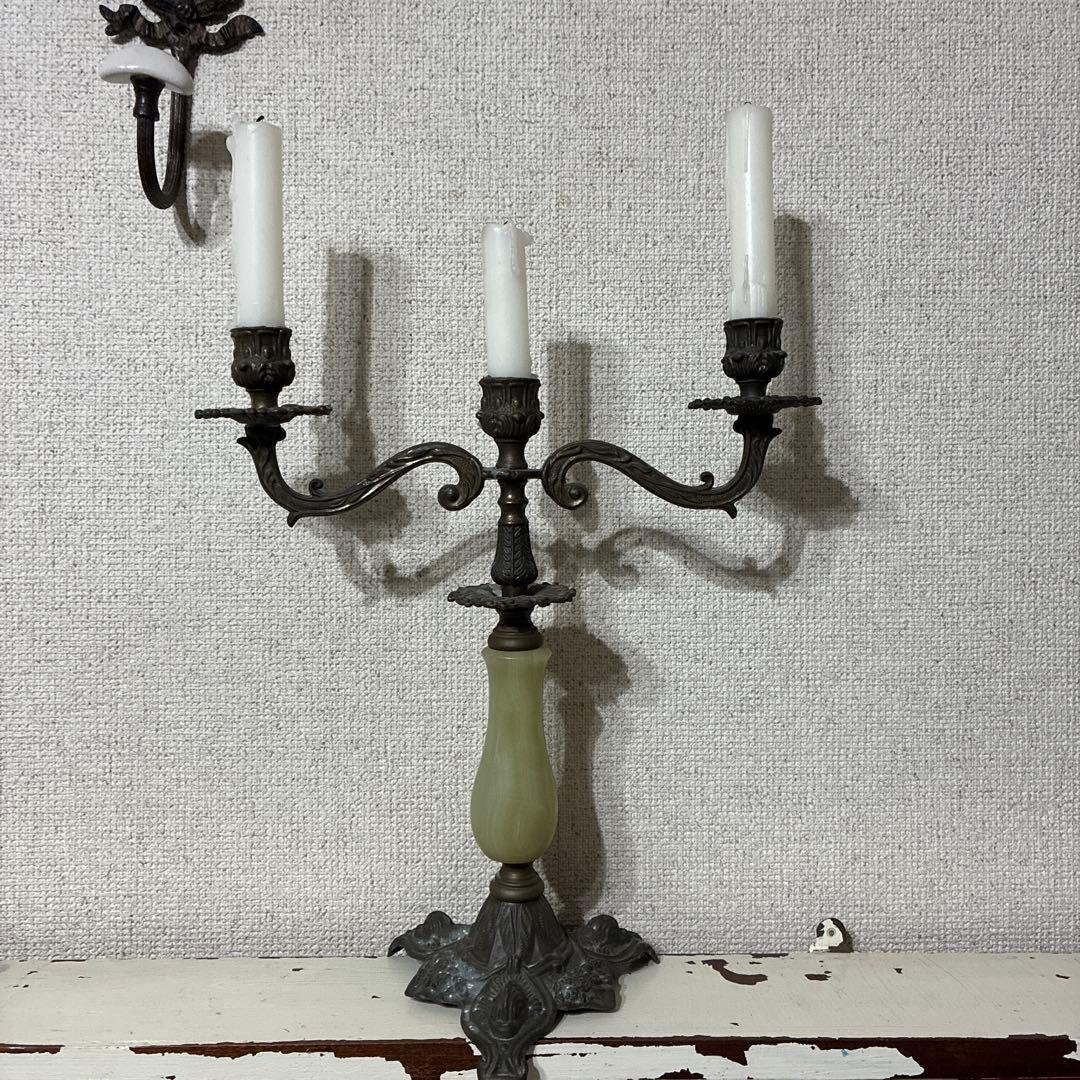 フランス/アンティーク/キャンドルホルダー瑪瑙石/真鍮