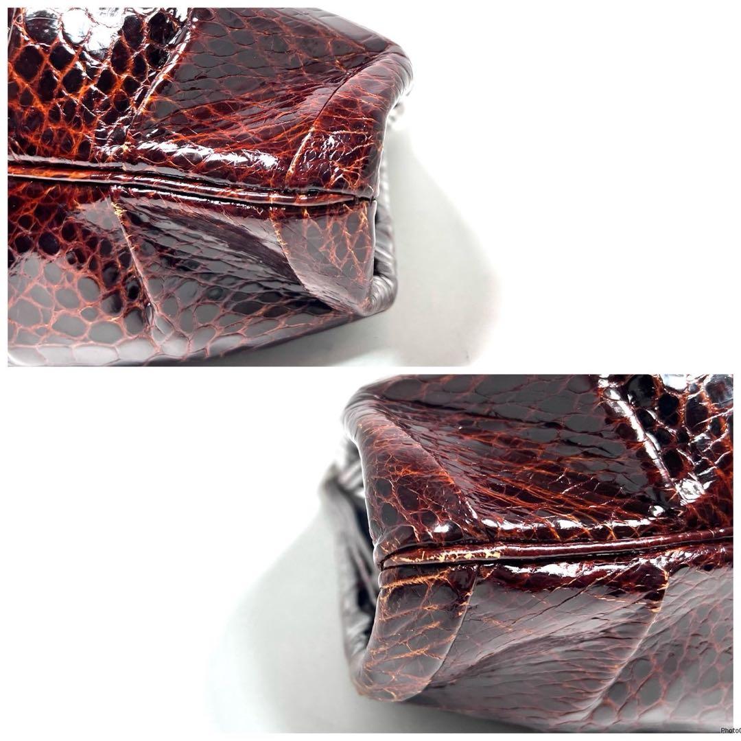 【美品】Turtle leather タートルレザー/亀革/がま口/ハンドバッグ