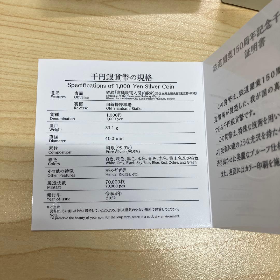 【最終価格】鉄道開業150周年記念千円銀貨幣