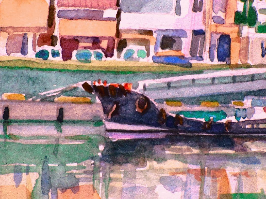 港町三崎(水彩画 額縁付き)