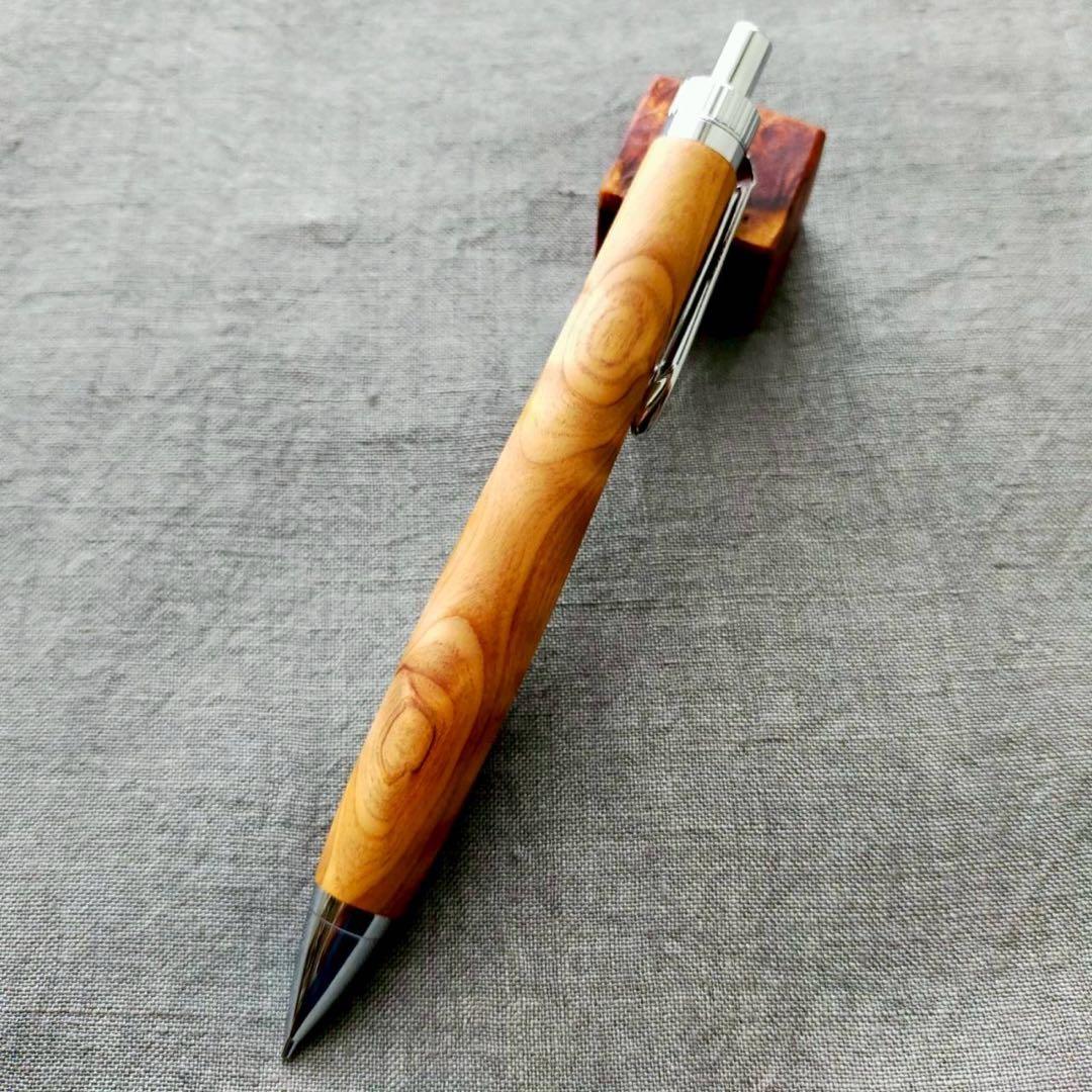 屋久杉　金襴杢　ハンドメイド　木軸シャープペン　0.5mm　天然木　シルバー