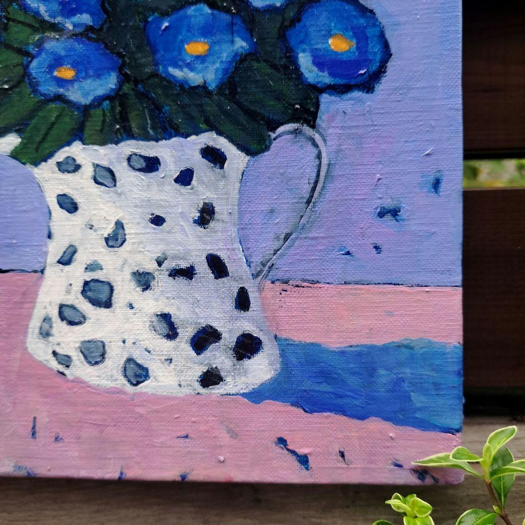 キャンバス油絵　専用　たっぷり入れた花瓶の青いお花