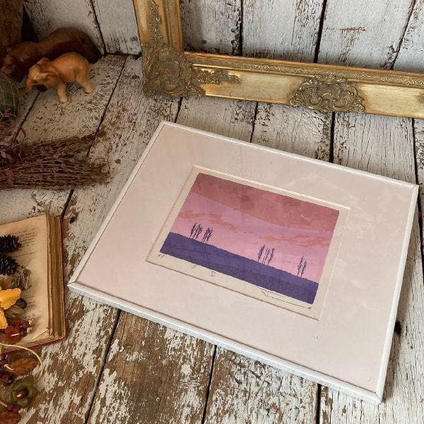 稀少*紺綬褒章受章 本間武男 作*直筆サイン入 シルクスクリーン 版画 AP夕空