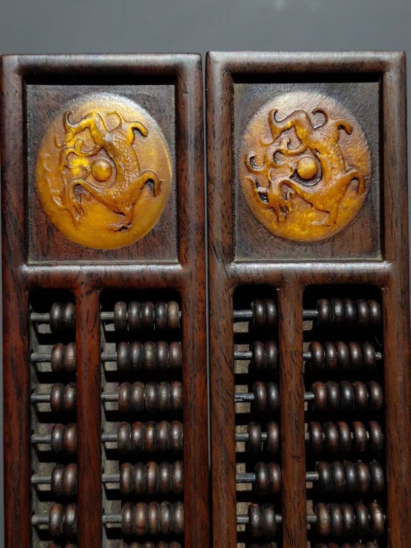 旧藏 文房具 木製　镇尺算盘 そろばん　開運　置物　2点インテリア　飾り