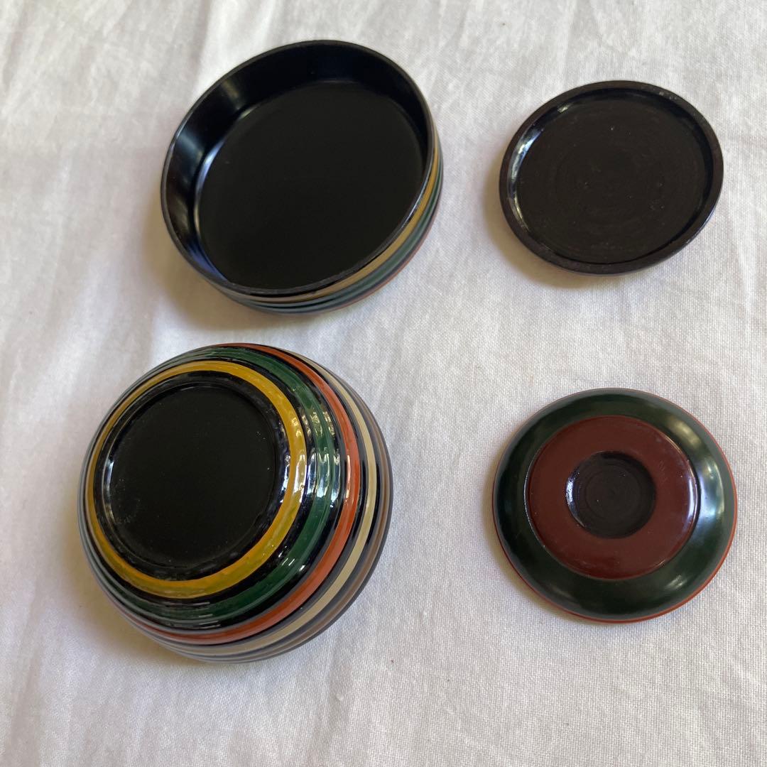 多色ストライプ漆器香合セット
