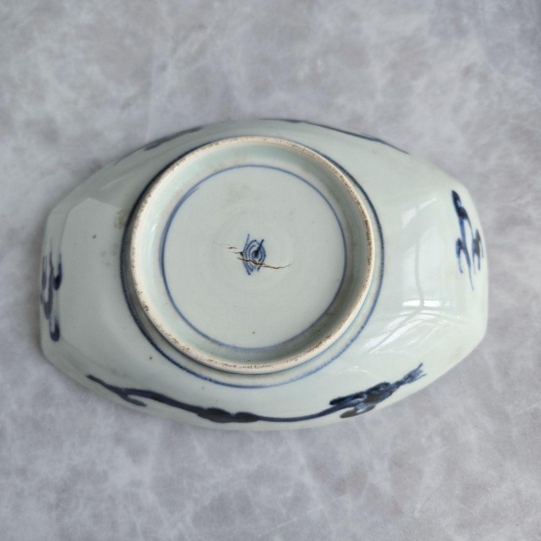 無傷　古伊万里　染付　長皿　陽刻　雲竜　雲龍　金継ぎ　アンティーク　骨董