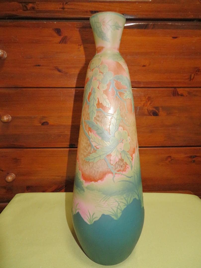 ◆飾り花器　多層被せガラス　酸化腐食彫刻　作者不明◆