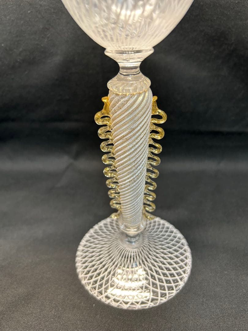 ベネチアングラス Seguso製ホワイトレース柄　ヴィンテージ品　未使用品