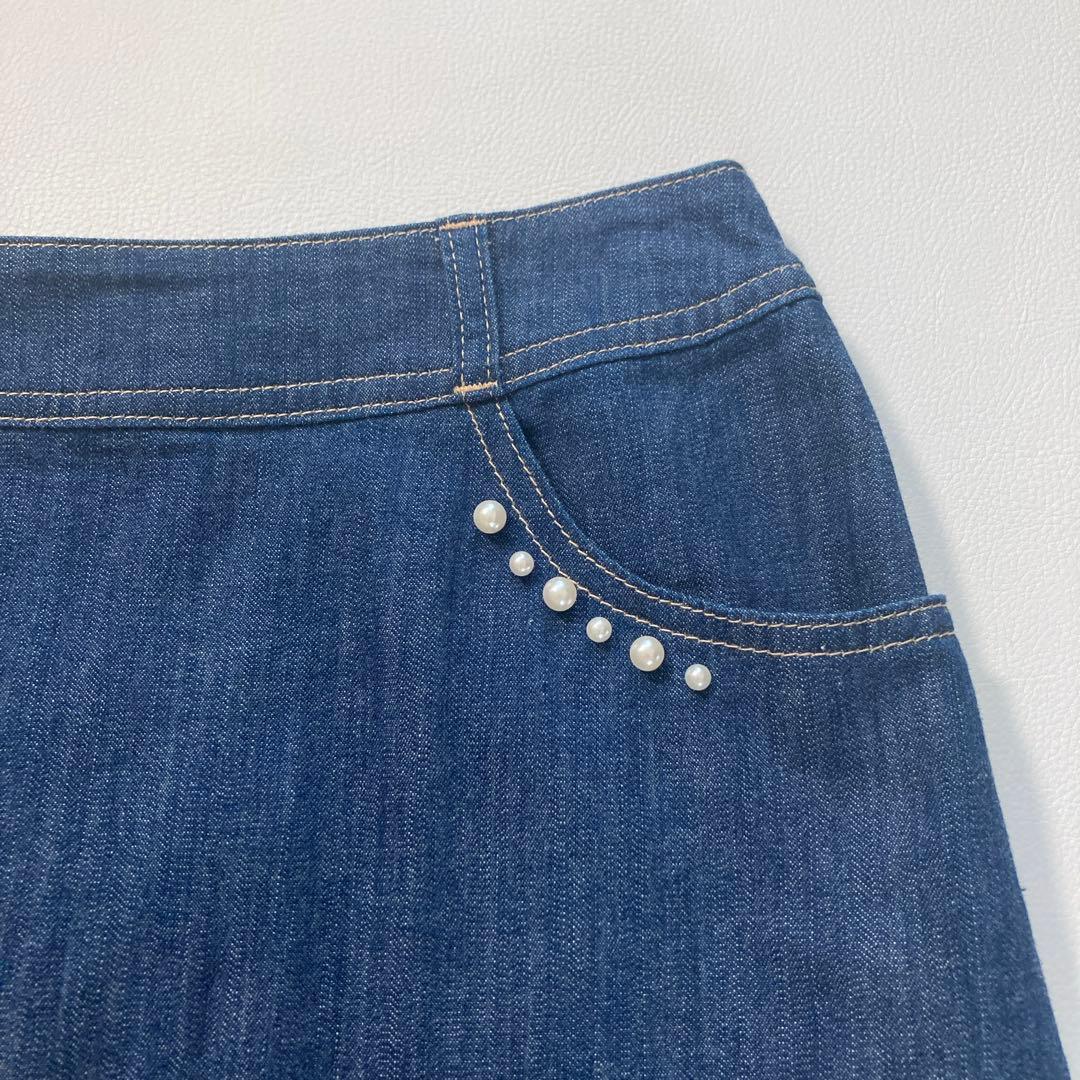 【moca】エムズグレイシー　24AW パールスタッズ付きデニムスカート