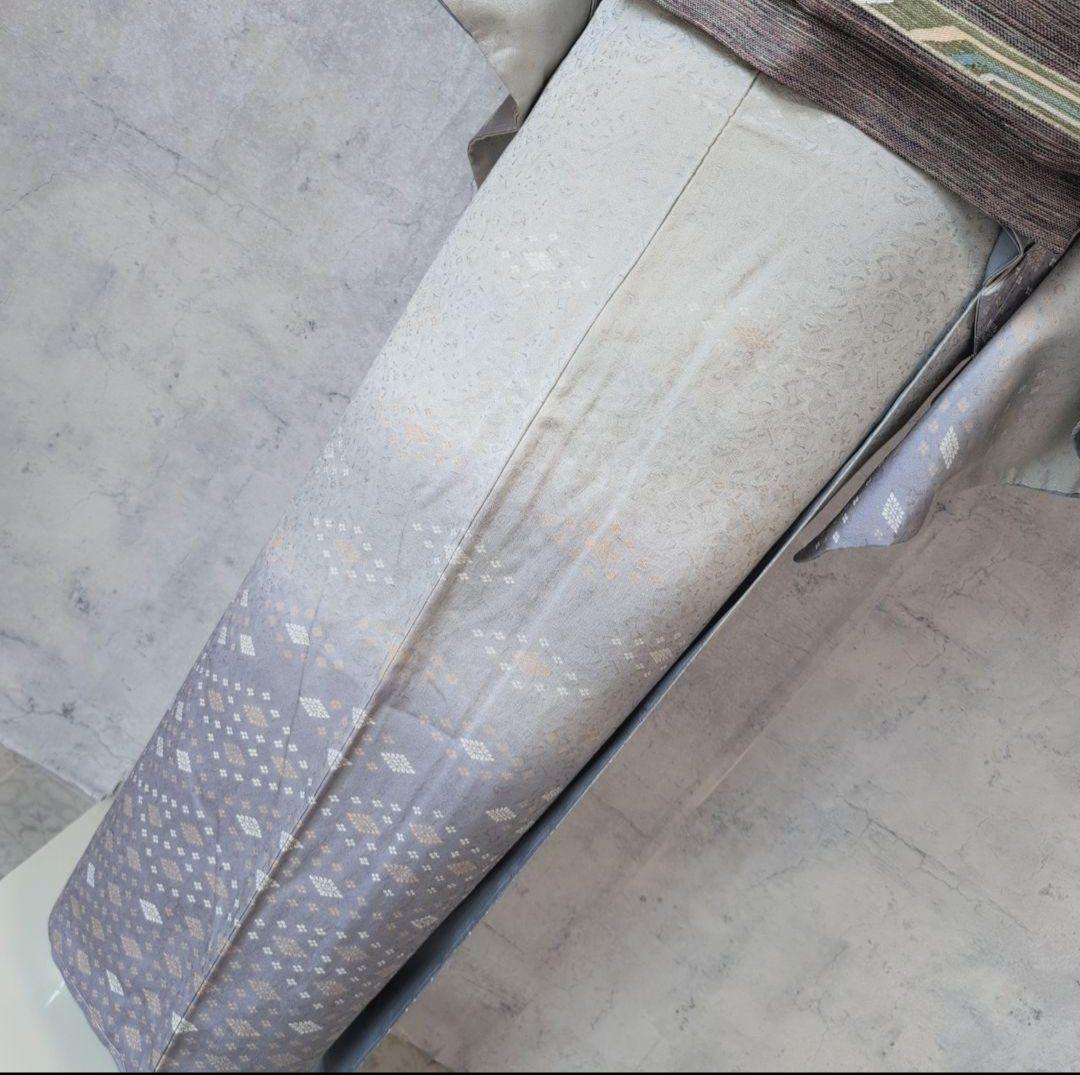 訪問着単品　付下げ正絹　シルバーグレー　パールトーン　幻想　A1r