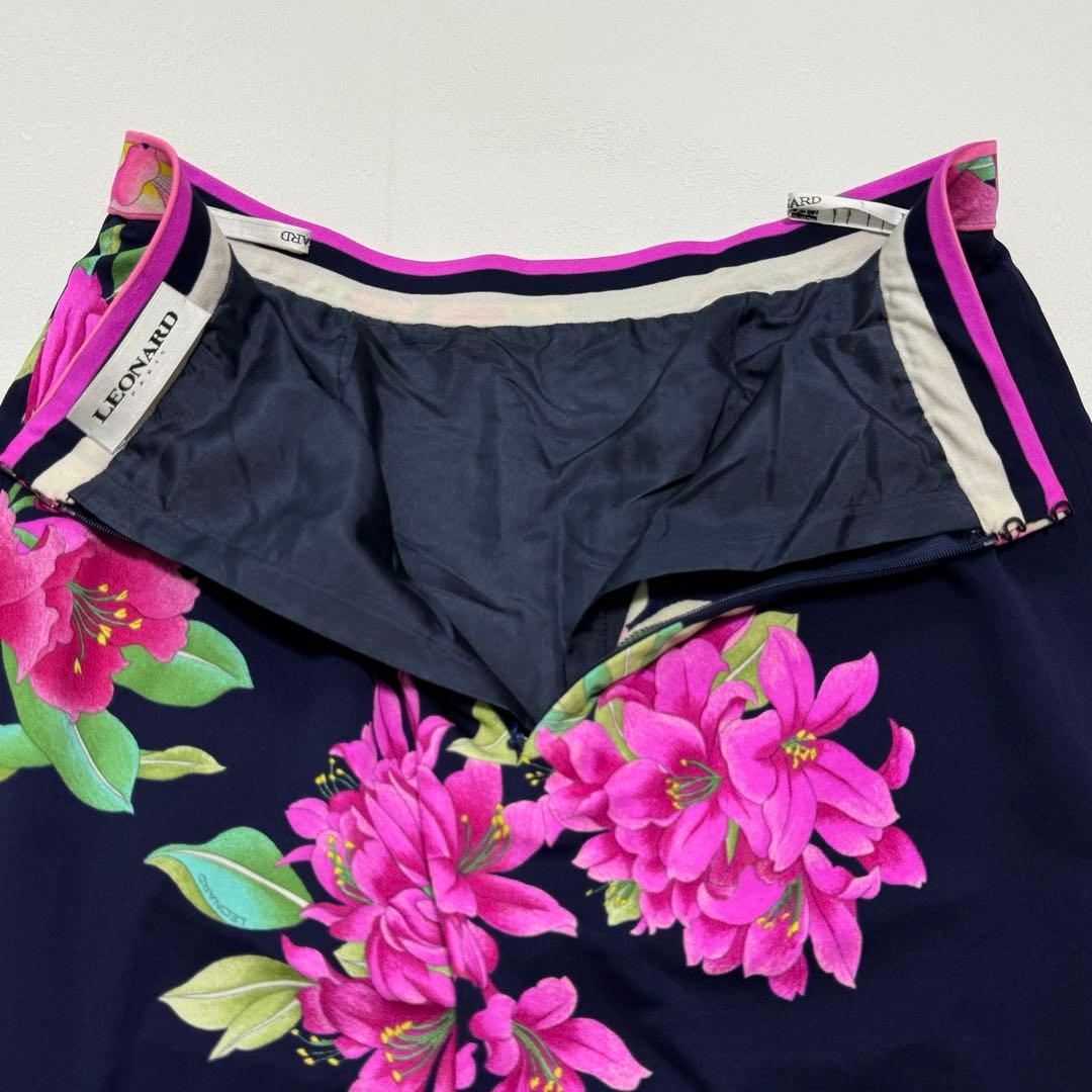 大きいサイズ LEONARD レオナール シルク100％ スカート 花柄 42