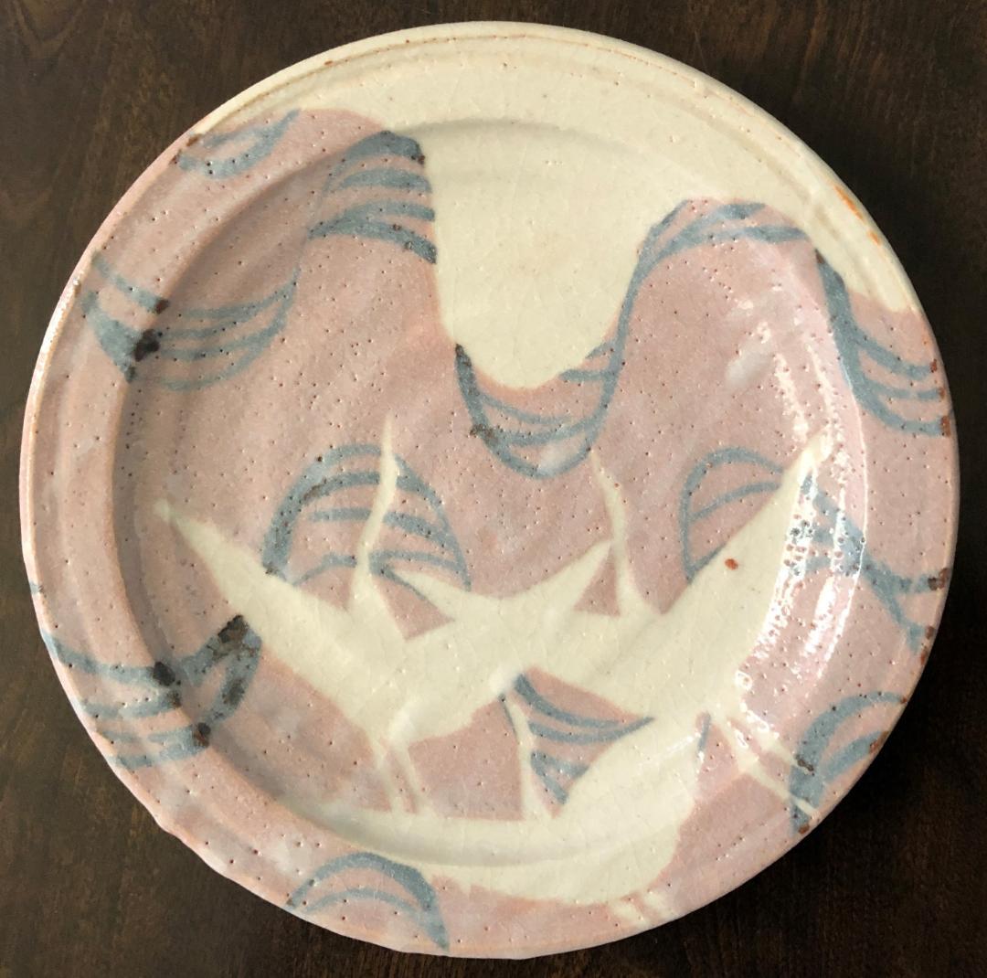 ■ 安藤 日出武　仙山窯（岐阜県重要無形文化財保持者） ■　鶴文平皿　箱付き