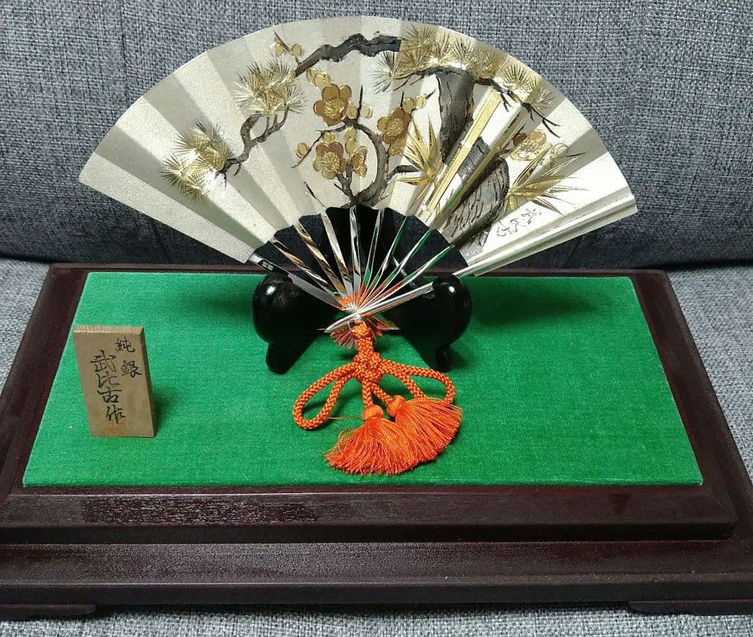 純銀！武比古作 扇子 金色装飾付きです(⌒▽⌒)
