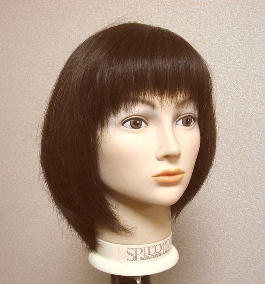 新品 人毛 ウィッグ 幅広人工皮膚付き ブラウン ストレート グラボブMサイズ