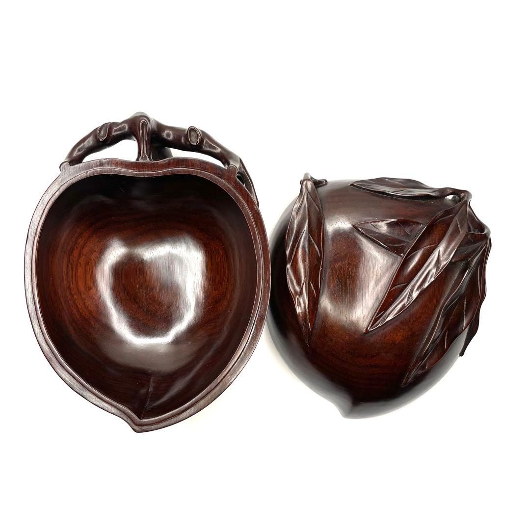 上海シタン 桃　未使用　本紫檀　蓋物　希少木　漆塗り 置物　美術工芸品　飾り