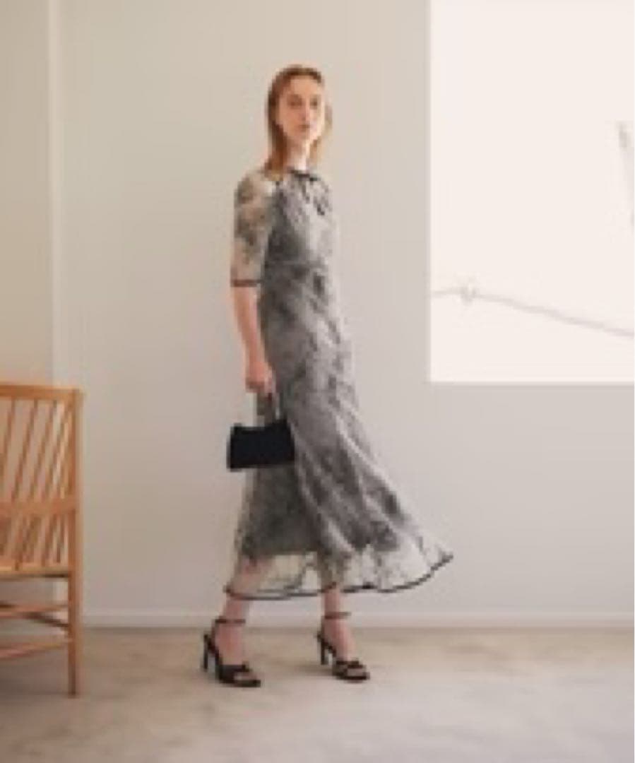 Leja 花柄リボンパフスリーブマーメイドワンピースドレス