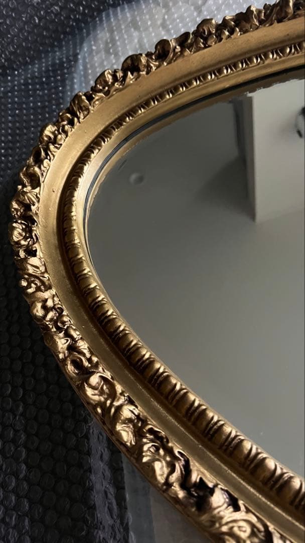 【美品】【最終値下げ】アンティーク　木彫　大型ミラー 壁掛けオーバル型