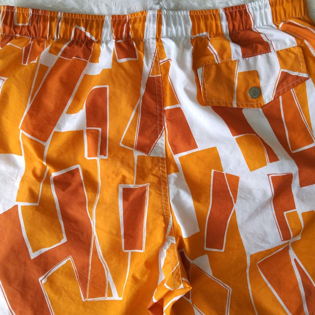 【エルメス】HERMES 幾何学模様 メンズスイムパンツ水着 Mサイズオレンジ