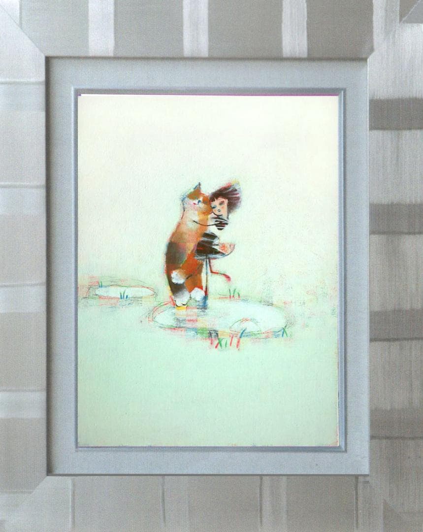 油絵 菅家令子 絵 絵画インテリア額付(銀) F4-072719 子猫女の子