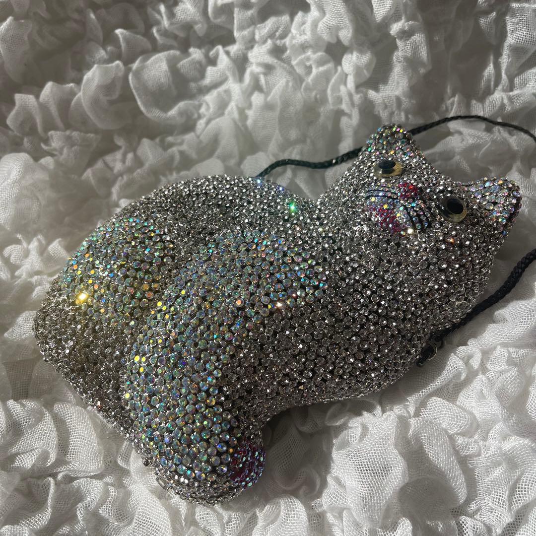 ネコ型 猫型 ダイカット ラインストーン バッグ 鞄 キラキラ パーティー 豪華