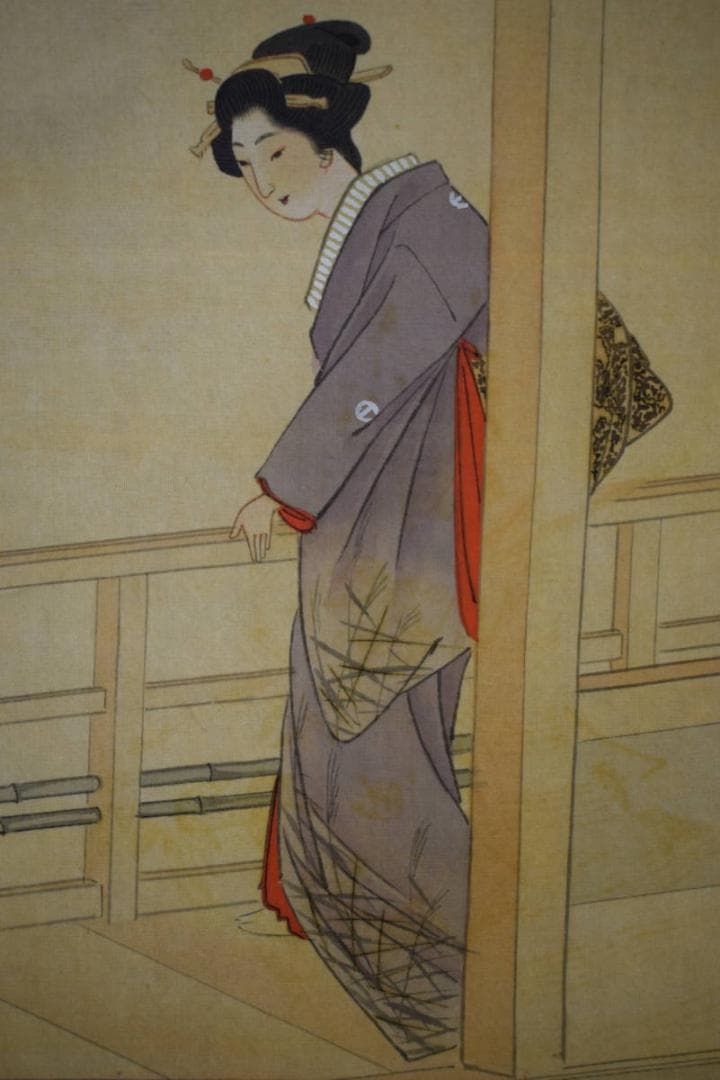 真作/島田廣明/美人図/布袋屋掛軸HI-391