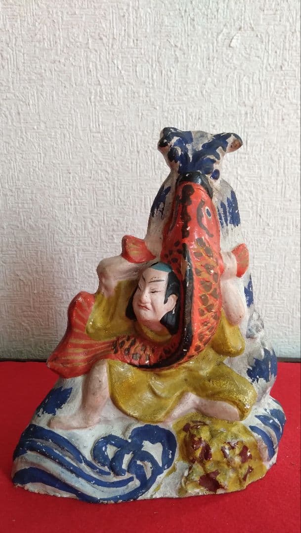 土人形　堤土人形　大型　鯉の滝登り　明治期　歌舞伎