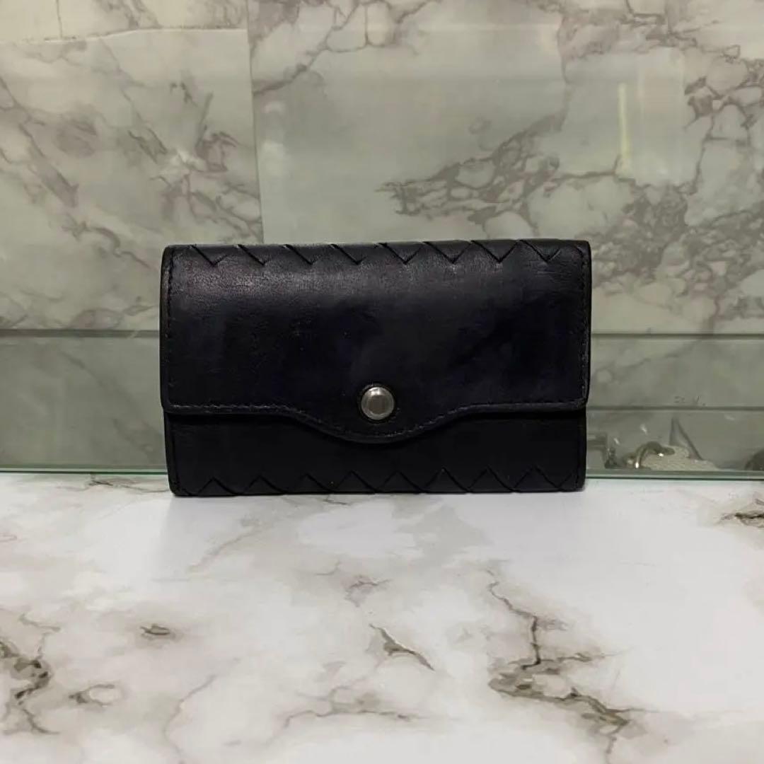 ボッテガヴェネタ キーケース 6連 イントレチャート ブラック 本革 レザー