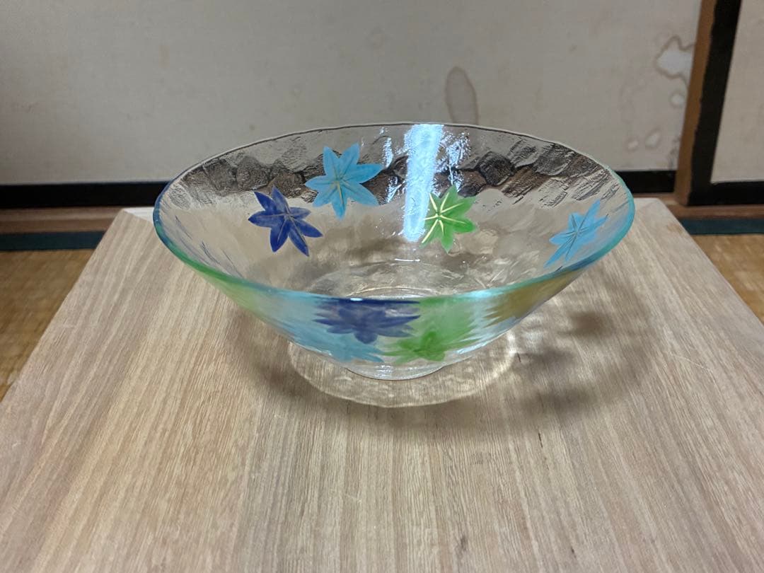 義山 紅葉 平茶碗 水崎長寿 ガラス ギヤマン 共箱 銘あり