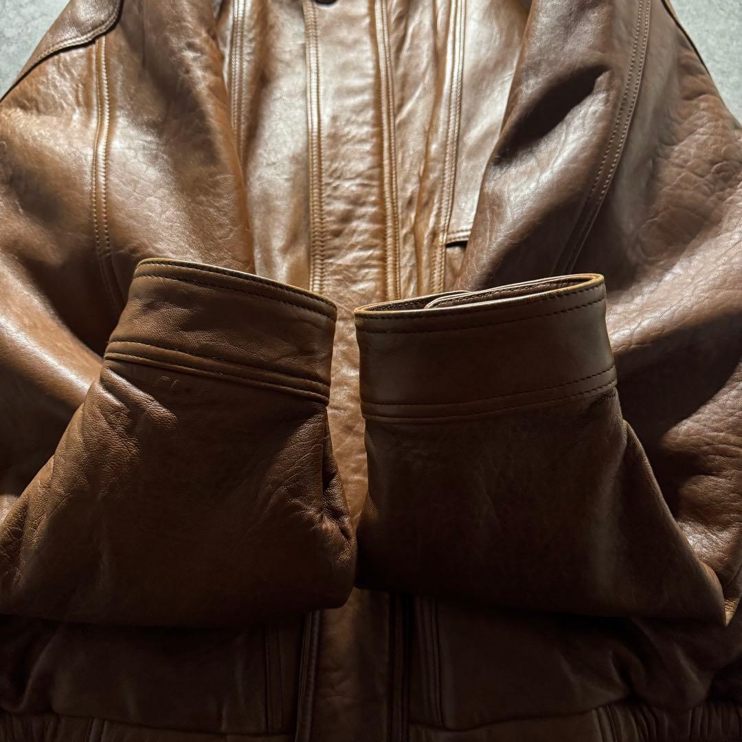 【希少】シングルライダース　XL シープスキン　バックロゴ　短丈　ボックス　本革