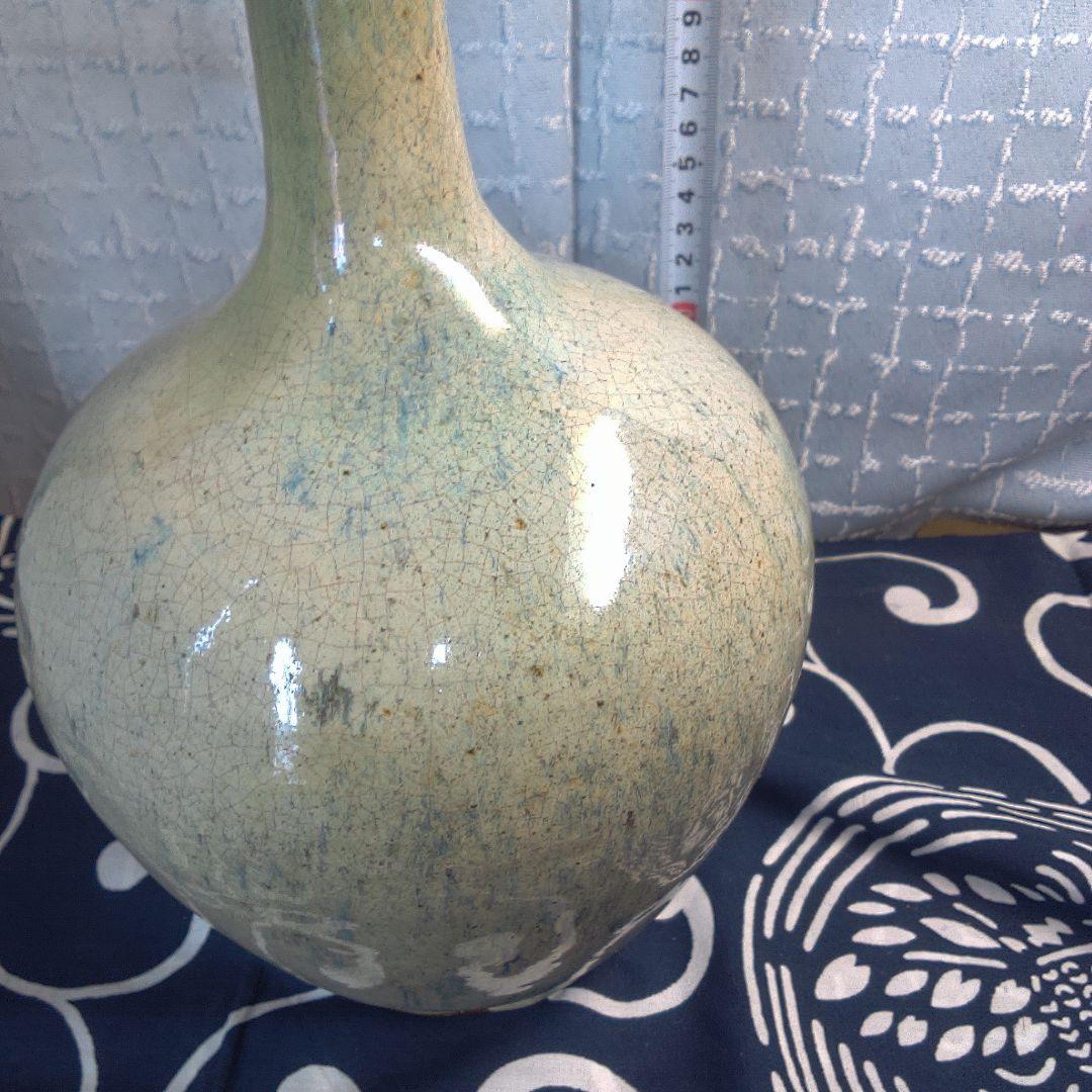 骨董２ 松代焼？青緑色の陶器瓶