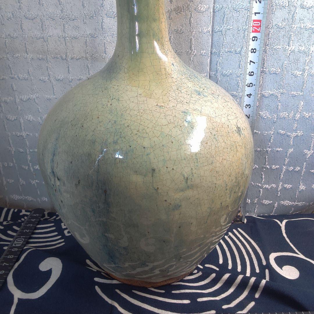 骨董２ 松代焼？青緑色の陶器瓶