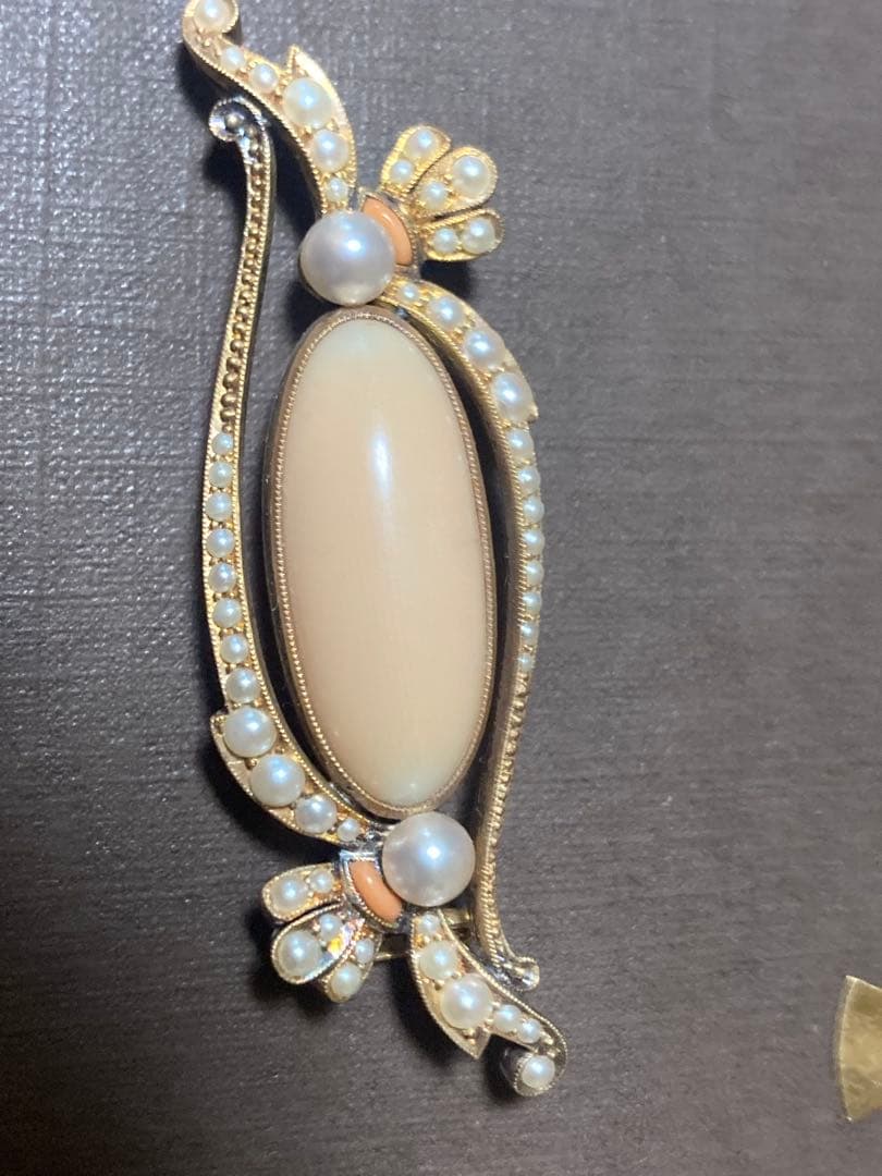 御木本(ミキモト) K15帯留 サンゴ•パール