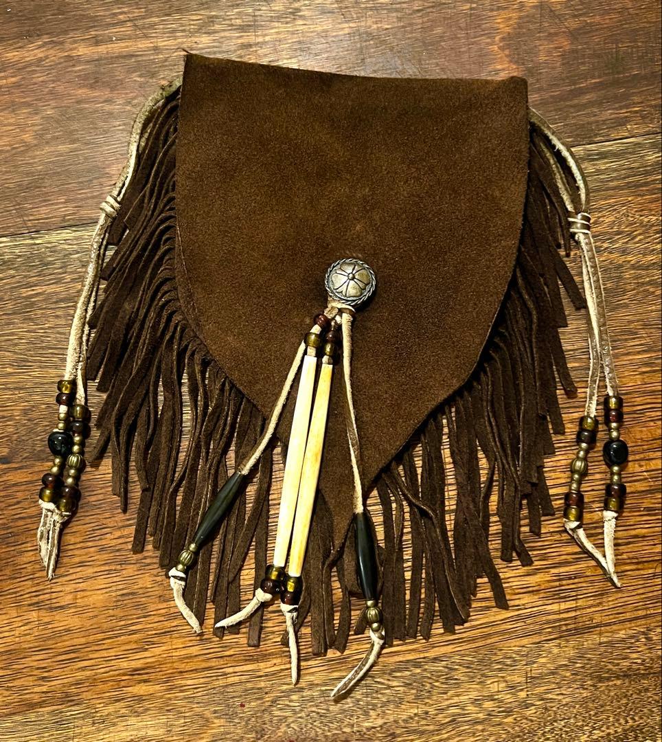 9日23時まで値下げ　一点物　スウェード　フリンジ　メディスンバッグ