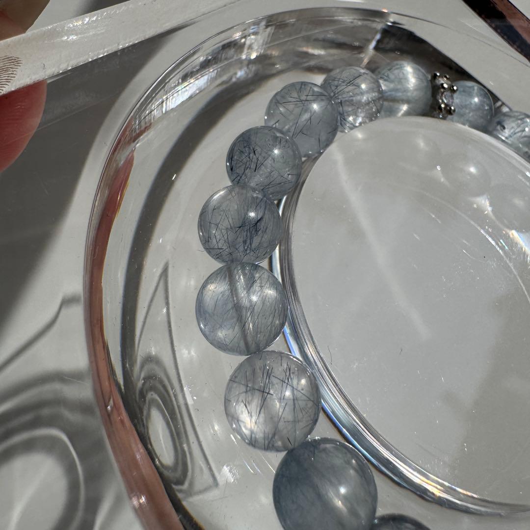 一点物　天然石　ハンドメイドブレス　ブルー　サゲニティッククォーツ　サゲ