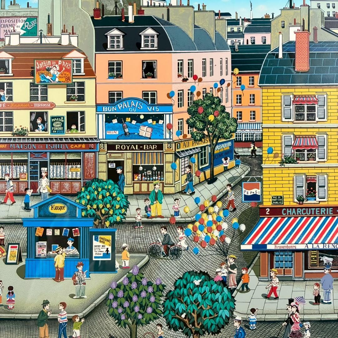 ビン・カシワ「カフェテラス」シルクスクリーン 直筆サイン入 額縁入 ヒロヤマガタ