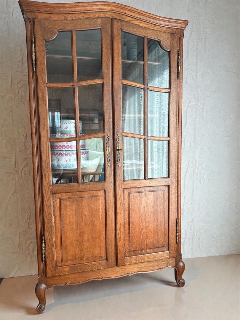 極美品　フランスアンティークガラスキャビネット　イギリスアンティーク　ネコ脚