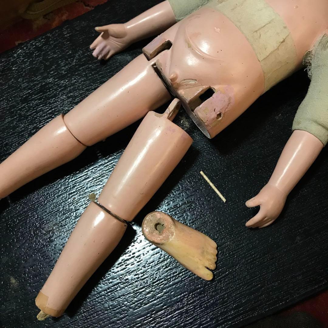 お値下　市松人形　三つ折れ人形　明治？　難多し10号 37cm 　朱印