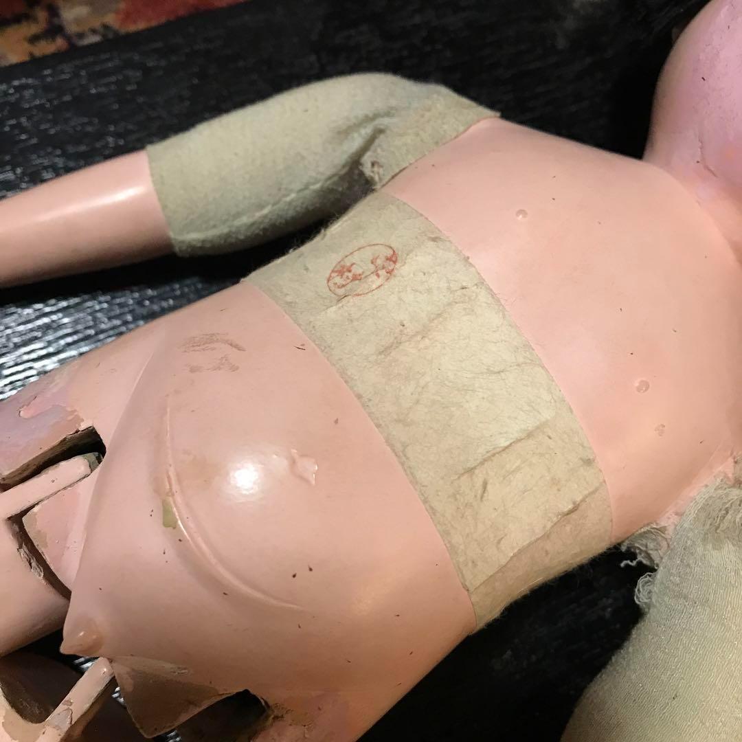 お値下　市松人形　三つ折れ人形　明治？　難多し10号 37cm 　朱印