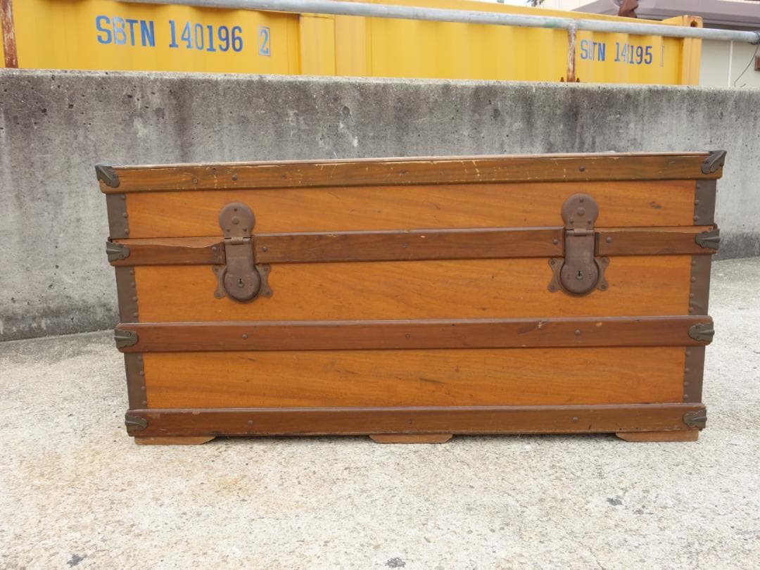 【中古】K▼木箱 宝箱 船舶 トランクケース 古道具 収納 (38707)