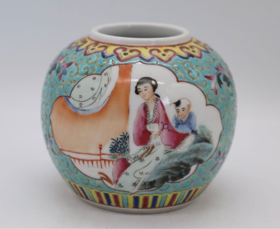 中国　1950年代　景徳鎮粉彩人物壺　送料込み0730