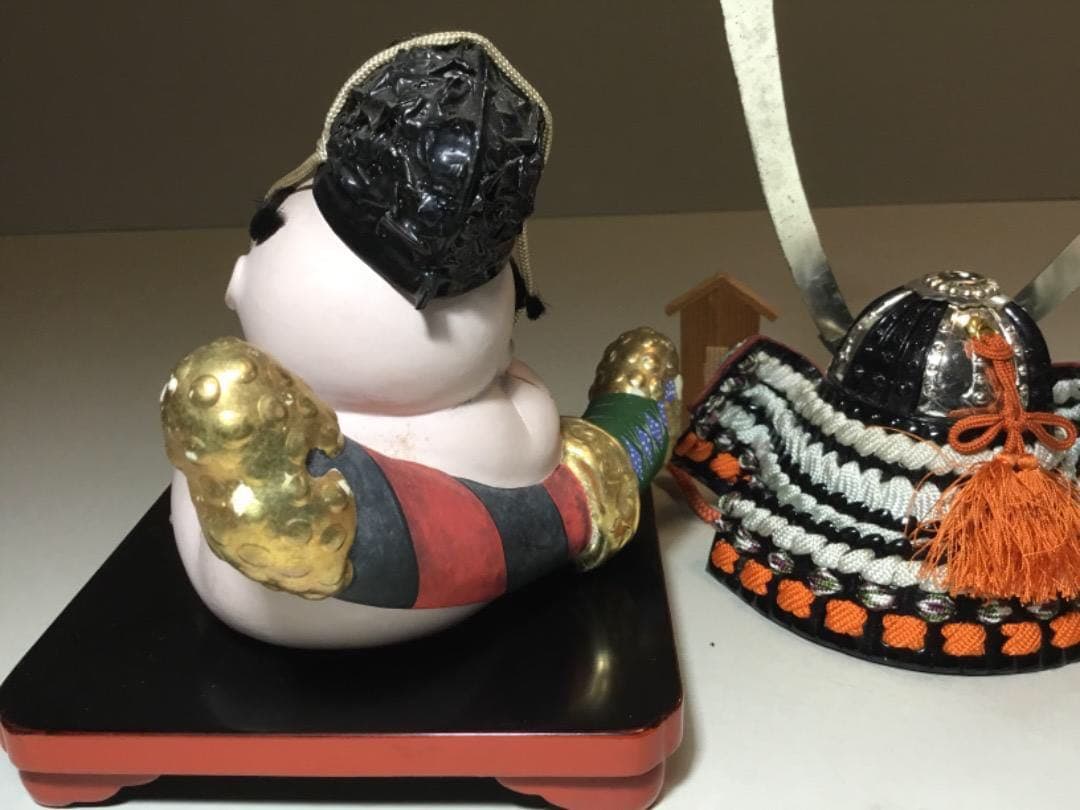 古い御所人形◆岡本玉水◆ミニ兜付き 伝統工芸 桐塑 雛人形 五月人形 室礼