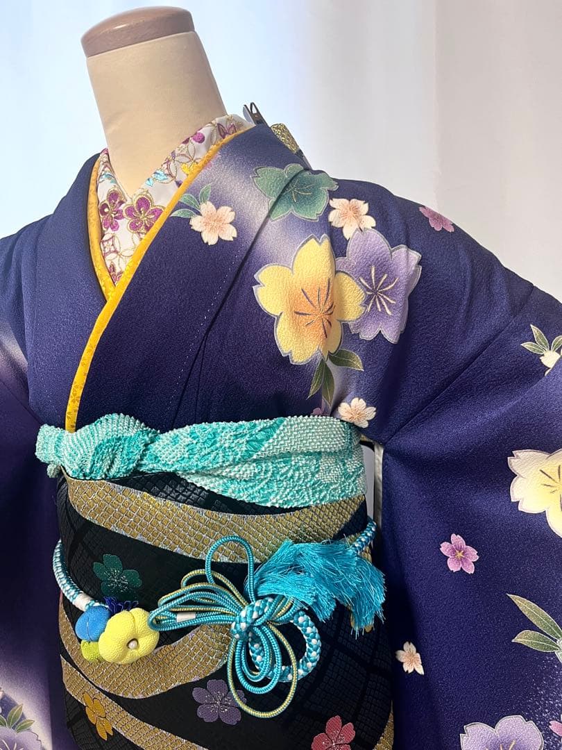 【美おり】振袖 正絹 振袖フルセット 7点セット 成人式 桜文様 くすみブルー