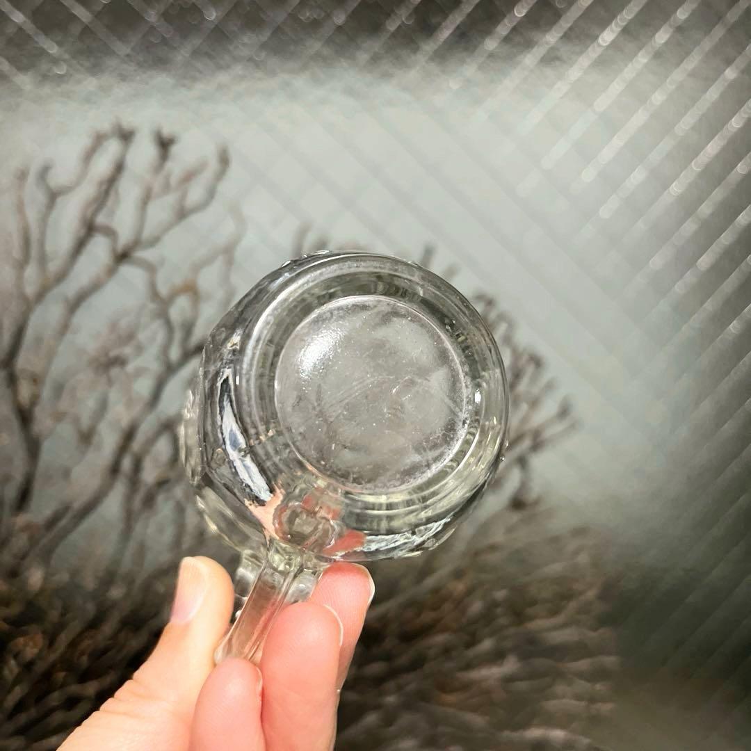 骨董　時代ガラス　プレスガラス　刻印あり　満州電鉄　取手付きグラス コップ１客