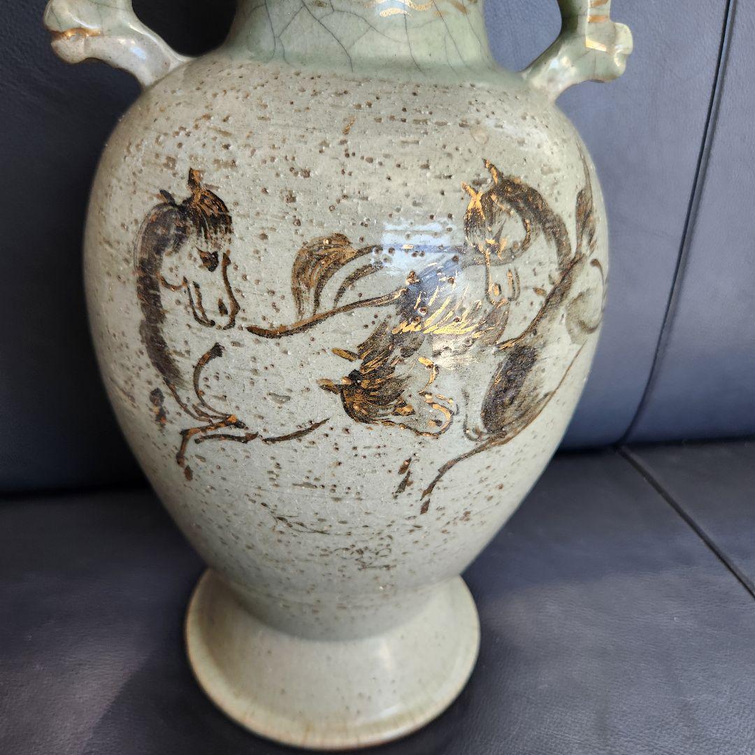 美術品 大堀 相馬焼 松永窯 耳付き花瓶(特大)